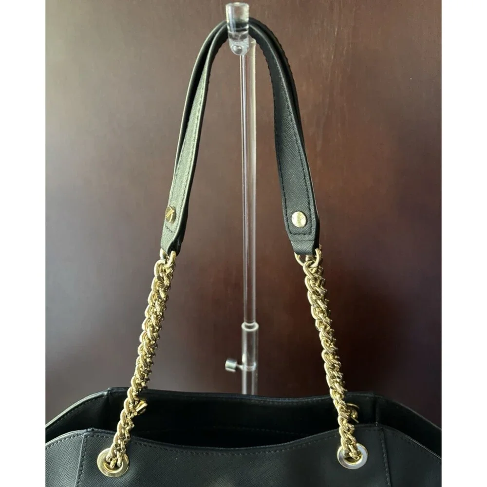 Michael Kors MK Jet Set Saffiano Black Leather Shoulder Tote VINTAGE Bag Large